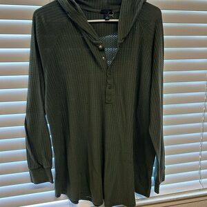 Olive Green Hooded Long Sleeve Top